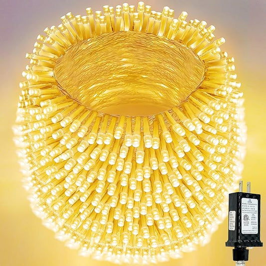 Extra-Long 800 LED Christmas String Lights Outdoor Indoor, 13 Modes Warm White Christmas Lights Waterproof, Super Bright Twinkle Fairy Lights Plug in Clear Wire for Xmas Tree Bedroom Wedding Party