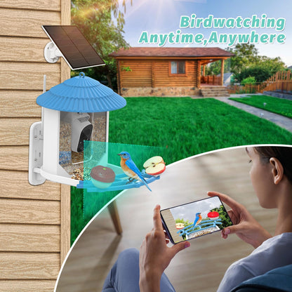 Smart Bird Feeder with Camera, Solar Powered Birds Watching Camera, 2K Night Vsion, AI Identify, Auto Capture & Live Video Watch Birds, Built-in TF, Ideal Gift for Outdoor Bird Watching Lover
