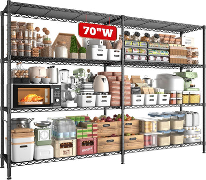 REIBII 70"W Metal Shelving, Storage Shelves 4-tier Wire Shelving Unit Load 1240LBS Metal Shelves for Storage Adjustable Shelving Rack for Pantry Kitchen Commercial school Garage 70"W*15.8"D*62.9"H