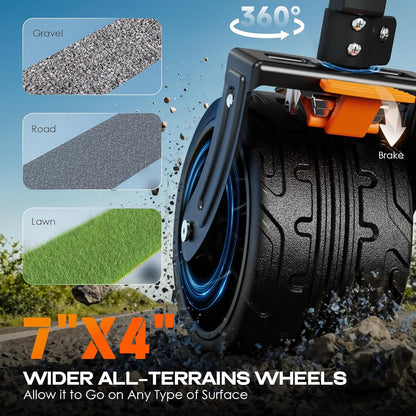 Navatiee Big Wheels Collapsible Wagon Cart Foldable, Heavy Duty Beach Wagon with Silent All-Terrain Wheels, Folding Utility Grocery Cart with Side Pocket and Brakes for Camping Garden Sports, Black