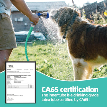 SPECILITE 75ft 304 Stainless Steel Garden Hose Metal, Heavy Duty Water Pipe with Nozzles for Yard, Outdoor - Flexible, Never Kink & Tangle, Puncture Resistant (Aqua)