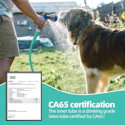 SPECILITE 50ft 304 Stainless Steel Garden Hose Metal, Heavy Duty Water Pipe with Nozzles for Yard, Outdoor - Flexible, Never Kink & Tangle, Puncture Resistant (Aqua)