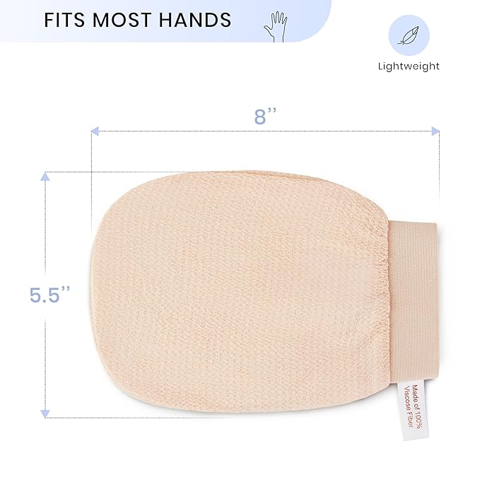 Korean Exfoliating Mitt for Remove Dead Skin. 2 Pack 100% Viscose Kessa Deep Exfoliating Gloves for Body Scrub, Keratosis Pilaris & Self Tanning Removal. Smooth Skin Surface. (Muted Peach)