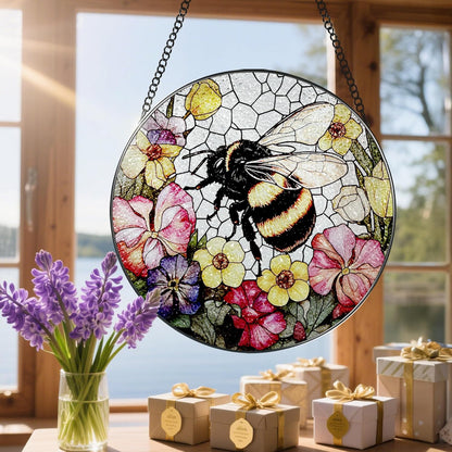 Stained Glass Window Hanging, 8 Inch Bee Stained Glass Ornament, Suncatchers for Windows Hanging, Window Decor, Gift for Garden Lover, Teacher Gift, Holiday, Birthday Gifts for Women Mom and Grandma