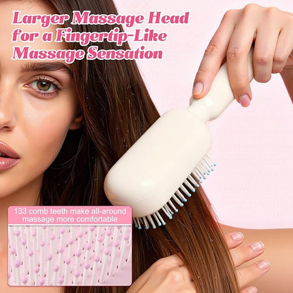 Self Cleaning Hair Brush, Retractable Hair Brush, Massage Comb With Retractable Bristles,Ergonomic Handle Hair Comb,One-pull Clean Anti Static Brushs, Hairs Styling Tools for All Hairs Types (White)