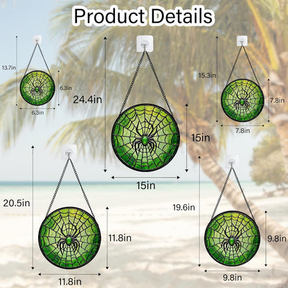 Stained Glass Window Hanging - Black Green Horror Spider Web Suncatcher for Doors Garden Patio Sun Catchers Decor Christmas Halloween Birthday Gifts for Women Men Mom Nana Friend 7.8 in