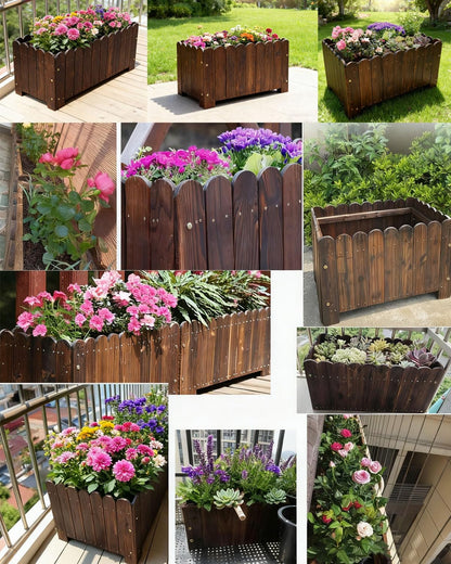 zeng Solid Wood Planter Box – high Temperature Carbonization Raised Garden Bed for Vegetables/Flowers, 23.6" L x 16.5" W x 17.7" H, Brown (Large)