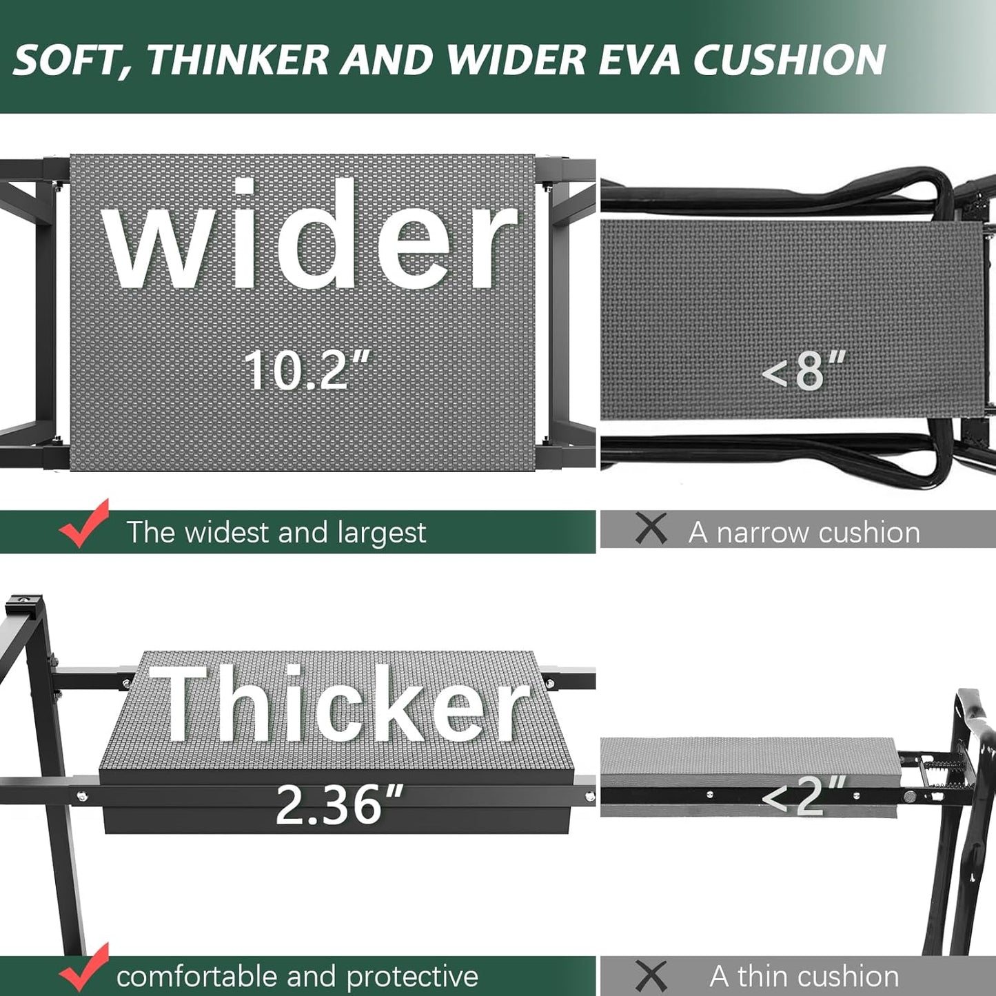 Garden Kneelers Seat, Stable and Save Anti-Tipping Design 10.2" Wider Garden Kneeler and Seat with Handle, Heavy Duty Gardening Stool for Seniors, Gardening Weeding Bench for Gardeners Parents - Black