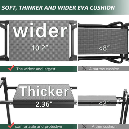 Garden Kneelers Seat, Stable and Save Anti-Tipping Design 10.2" Wider Garden Kneeler and Seat with Handle, Heavy Duty Gardening Stool for Seniors, Gardening Weeding Bench for Gardeners Parents - Black