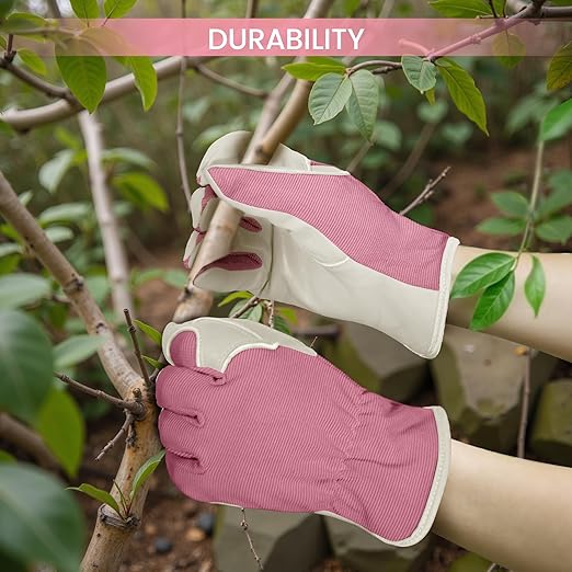 Gardening Gloves, Garden Gloves for Women and Men, Thorn Proof Working Gloves, Durable Leather Work Garden Gloves for Yard & Outdoor Work, Purple, S