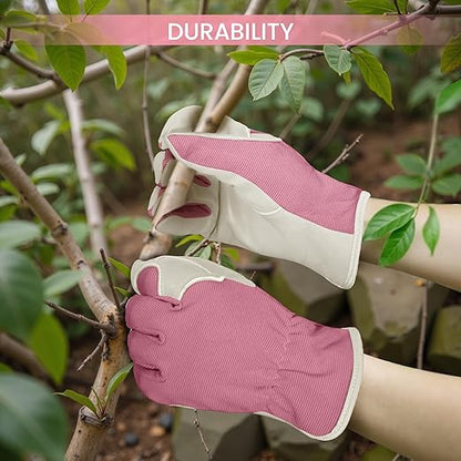 Gardening Gloves, Garden Gloves for Women and Men, Thorn Proof Working Gloves, Durable Leather Work Garden Gloves for Yard & Outdoor Work, Purple, L