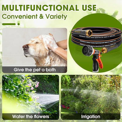 Heavy Duty Garden Hose – 5/8 Inch Flexible, Lightweight Hybrid Hose with 600 PSI Burst Pressure, Swivel Handle, and Durable Copper Male/Female Fittings (Black with hose sprayer, 25FT)