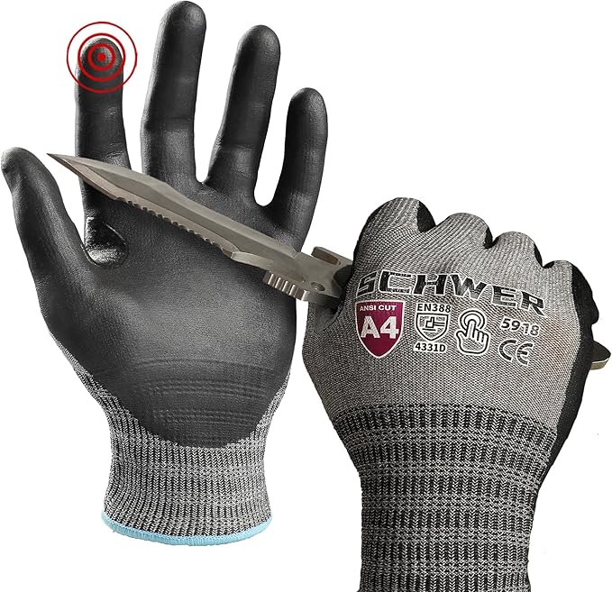 Schwer A4 AIR-SKIN Cut Resistant Work Gloves AR5918 with Extreme Lightweight & Thin, Grip Gloves for Fishing, Refined Work, Mechanic, Gardening, Touch-Screen, Non-PFAS, 3D-Comfort Fit, 1 Pair (XL)