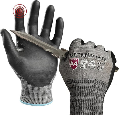 Schwer A4 AIR-SKIN Cut Resistant Work Gloves AR5918 with Extreme Lightweight & Thin, Grip Gloves for Fishing, Refined Work, Mechanic, Gardening, Touch-Screen, Non-PFAS, 3D-Comfort Fit, 1 Pair (XL)