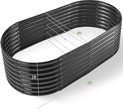 Land Guard Galvanized Raised Garden Bed, 8x4x2ft Planter Boxes Outdoor, Oval Larger Metal Planter Boxes for Vegetables, Fruits, Flowers (Grey)