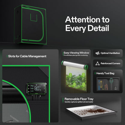 VIVOSUN S425 4x2 Grow Tent, 48"x24"x60" High Reflective Mylar with Observation Window and Floor Tray for Hydroponics Indoor Plant for VS2000