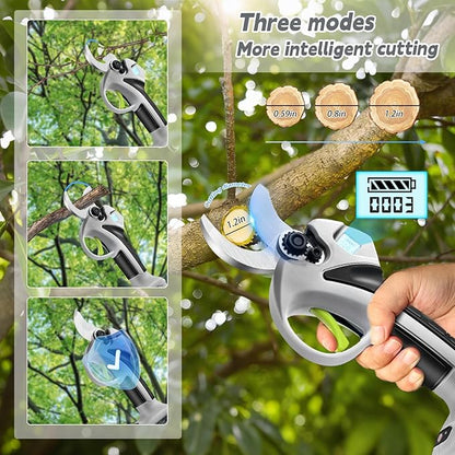 Electric Pruning Shears with Pole 1.4-2.0 Cutting Diameter & 2-IN-1 Electric Pole Pruner,2PCS 3.0Ah Batteries,Brushiless Motor,4 Modes Adjustable Branches Cutter for Flower, Tree Trimming(Gray)
