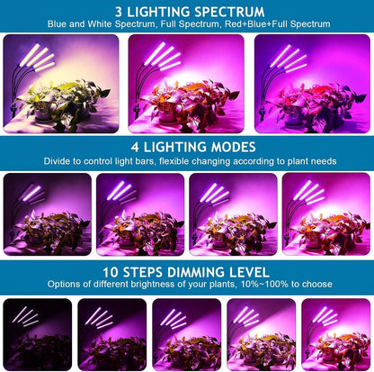 LED Grow Lights for Indoor Plants, 432 LEDs Red Blue White Full Spectrum Plant Lights for Indoor Growing with 15-63 inches Adjustable Tripod Stand, 4 Heads Grow Lamp with 4/8/12H Auto On/Off Timer