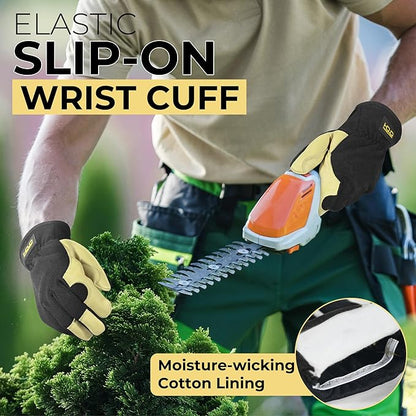 HANDLANDY Men Leather Gardening Gloves, Utility Work Gloves for Mechanics, Construction, Driver