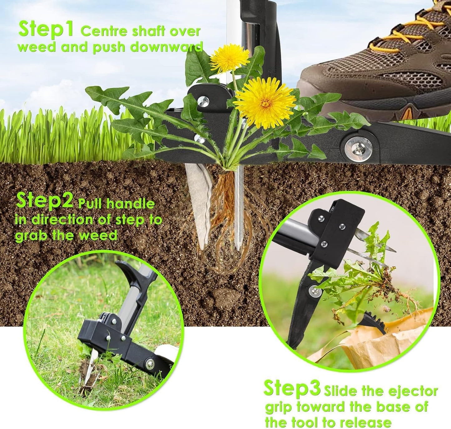 ORIENTOOLS 4 Claws Weed Puller Tool, Stand Up Weed Puller with Long Ergonomic Handle, Weed Puller Tool Stand Up Heavy Duty, Dandelion Picker, Garden Tools for Weeding, Weed Remover Tool for Lawn, Yard