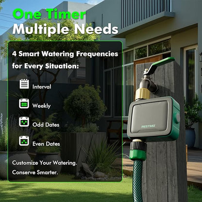 RESTMO Smart Sprinkler Timer with Flow Meter, Water Timer for Garden Hose, Brass Inlet & Outlet, Automatic Lawn & Yard Irrigation Watering System, APP Remote Control (RF Hub + WiFi Connection)