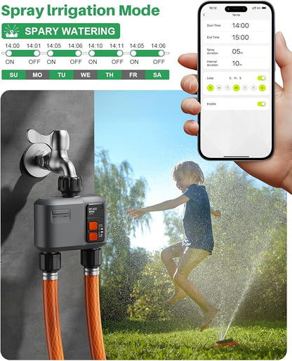 WiFi Sprinkler Timer 2 Zone with 984 Feet RF Gateway, 2 Outlet Smart Water Timer for Garden Hose with Rain Delay/Manual/Automatic,WiFi Water Hose Timers for Garden & Lawns