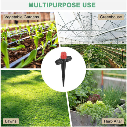 15-Pack Drip Irrigation Emitters Sprayers, Drippers on 5"/13mm Stake Adjustable 360 Degree Water Flow 8 Holes for 1/4" Drip Irrigation Tubing for Watering System [Red, Drip]