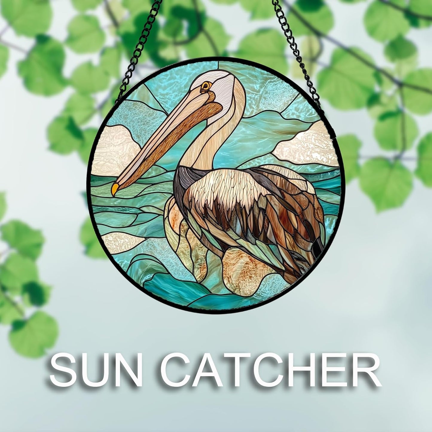 Stained Glass Window Hanging 4 Pcs Set Cyan Ocean Life Theme Large 11.8" - Sea Starfish Suncatcher Door Garden Sun Catcher Decor Birthday for Mom Woman Nana Men Friend