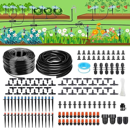 256FT Automatic Drip Irrigation System Kit,Automatic Garden Watering Misting System for Greenhouse, Yard, Plant ，Lawn with 1/2 inch Hose 1/4 inch Distribution Tubing and Accessories