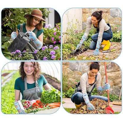 Long Gardening Gloves for Women, Breathable Flexible Fit, Comfortable Durable Work Gloves for Planting, Weeding & Outdoor Yard Activities, Blue Medium