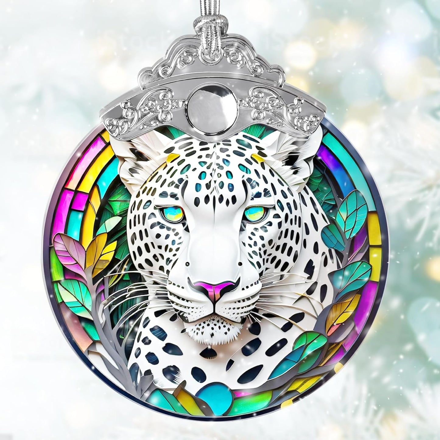 Stained Glass Suncatcher, Jocidea Leopard Ornament, Christmas Ornaments, Holidays Ornaments, Christmas Tree Decor, Leopard Decor for Home, Leopard Gifts