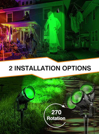 Halloween Green Landscape Lights Outdoor, 7W 110v 120V LED Landscape Lighting IP66 Waterproof Outdoor Spotlights for Garden Yard Pathway Tree, 4 Pack/ Green Landscape Lights,Directly sold by Factory