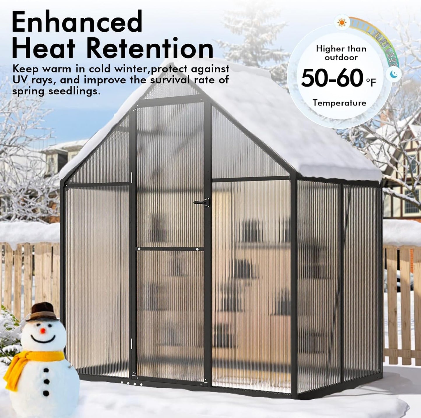 6×4FT Small Greenhouse, Walk in Green Houses for Outside and Garden Planting, Enhanced Aluminum Mini Greenhouse with Electronic Thermometers, Withstands Bad Weather to Protect Vegetable or Plants
