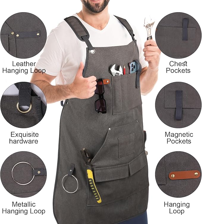 Multi-Functional Men's Tool Apron, Multi-Pocket Canvas Apron, Woodworking, Mechanic, Blacksmith, Waiter Work Apron