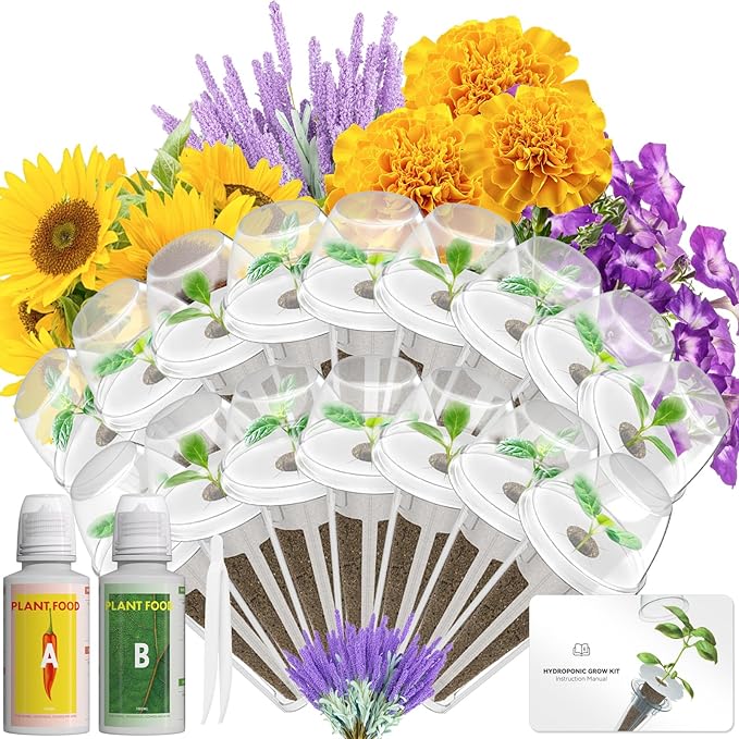 LYKOCLEAN 16 Pods Flower Seed Kit Compatible with AeroGarden Hydroponics Growing System, Indoor Garden Starter Set with Lavender, Sunflower, Petunia and Marigold