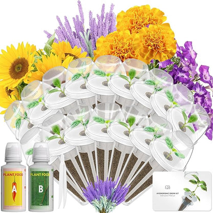LYKOCLEAN 16 Pods Flower Seed Kit Compatible with AeroGarden Hydroponics Growing System, Indoor Garden Starter Set with Lavender, Sunflower, Petunia and Marigold