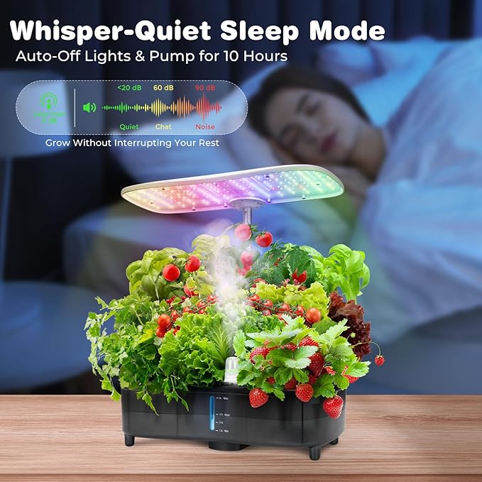 Kingsyard Smart Hydroponics LED, 48W Indoor Garden Grow System, Visible 5L Tank Quiet Pump Auto Timer Kit 15 Pods Herb Seed Starter for Veggies & Salad Greens Plants