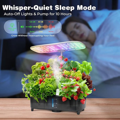 Kingsyard Smart Hydroponics LED, 48W Indoor Garden Grow System, Visible 5L Tank Quiet Pump Auto Timer Kit 15 Pods Herb Seed Starter for Veggies & Salad Greens Plants