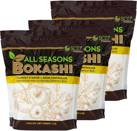 All Seasons Bokashi Compost Starter - 2 lbs (1 Gallon) 6.6 lbs Dry Bokashi Bran for Kitchen Compost Bin, Compost Pet and Food Waste Easily with Low Odor, (3 Pack) by SCD Probiotics