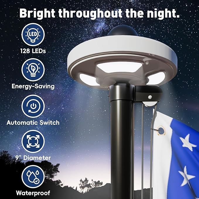 16FT Flag Pole with Solar Light Thick Aluminum Heavy Duty Flag Pole Kit 100MPH Wind Tested, Includes 2PCS 3x5 US Flag for Outdoor Use