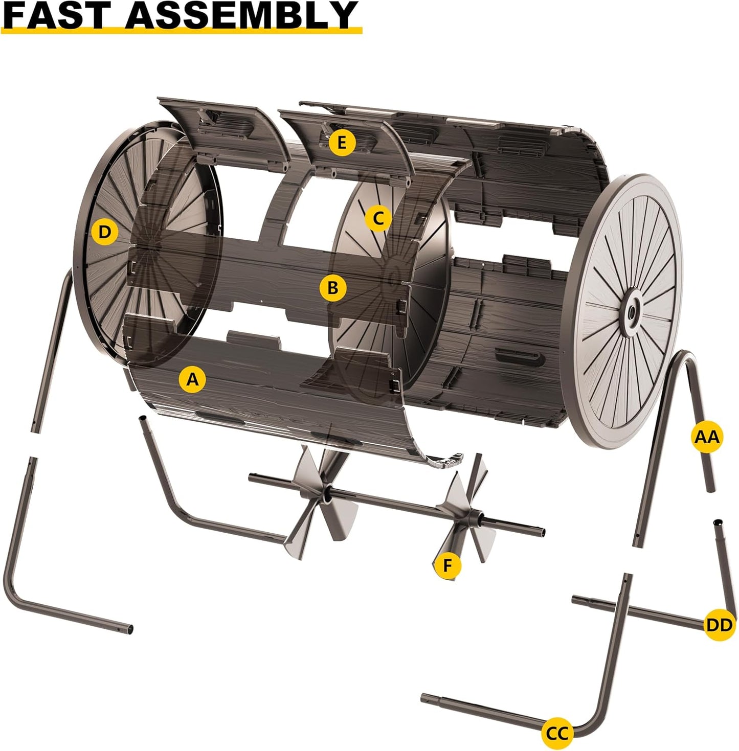 Dual Chamber Tumbling Composter 43 Gallon Large Outdoor Tumbling Composter Efficient Batch Composting Easy Turn Design (Grey)