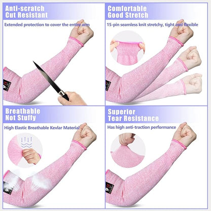 Evridwear Protective Arm Sleeves Cut Resistant Farmers Sleeves for Men Work, Gardening, Farming, Arm Protectors for Thin Skin and Bruising (Medium, Pink No Thumb Hole)