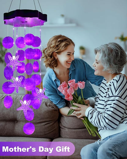 Toodour Solar Wind Chimes for Outside, Shells Light Gifts for Mom Grandma Women Wife Girls, Waterproof Solar Outdoor Decorative Mobile Light for Holiday Garden Porch Yard Outdoor Decor (Purple)