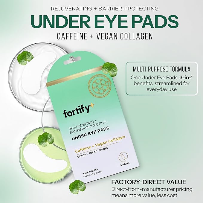 Under Eye Patches with Caffeine & Collagen – 3-in-1: Detox, Treat, Boost – Dermatologist Tested, Korean Skin Care – Depuffing Eye Pads for Wrinkles & Dark Circles – 5 Pairs