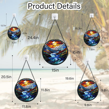 Stained Glass Window Hanging, Canyon Mountains Sunset View Sun Catcher for Window Home Decor Landscape Suncatcher Mother's Day Birthday Gifts for Women Men Mom and Nana 9.8 in