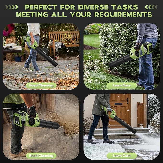 Cordless Leaf Blower - 650 CFM Brushless Electric Leaf Blower with 2 x 6.0Ah Batteries & Fast Charger, 2 Speed Modes, Battery Powered Leaf Blowers for Lawn Care, Patio, Dust, Snow Care (Light Green)