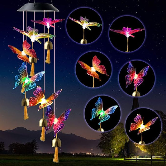 JOBOSI Butterfly Decorative Mobiles Gifts, Solar Wind Chimes, Mothers Day Wind Chime Gifts for mom, Women, Grandmother, Thanksgiving Gift, Mom Best Gift