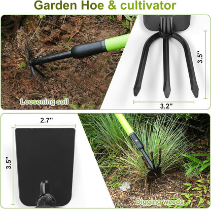 Telescopic Garden Hoe, Dual-Head Weeding and Cultivating Tool with Adjustable Handle, Lightweight Outdoor Hand Hoe for Raised Beds, Flower Planting, Camping, and Backyard Gardening