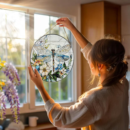 Stained Glass Window Hanging, 8 Inch Dragonfly Stained Glass Suncatcher, Sun Catchers Indoor Window, Dragonfly Decor, Mother's Day, Christmas, Birthday Gift, Gifts for Mom, Sisters, Bestie, and Woman