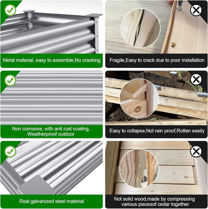 Land Guard Galvanized Raised Garden Bed with Legs, 48×24×32in Large Metal Elevated Raised Planter Box with Drainage Holes for Backyard, Patio, Balcony, 400lb Capacity